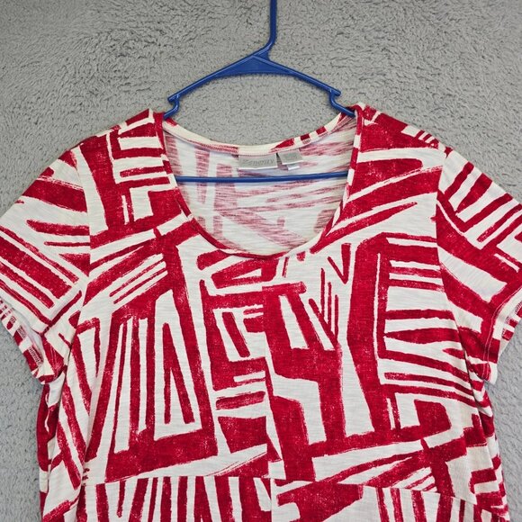 Zenergy by Chicos Top Womens 3 XL/16 Red Scoop Neck Abstract Hippie Y2K Colorful - Picture 3 of 8